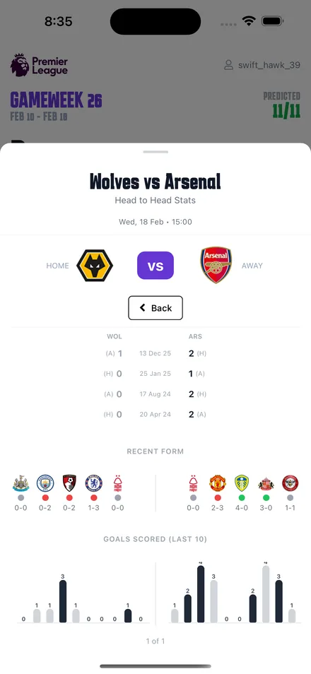 Head-to-head insight screen